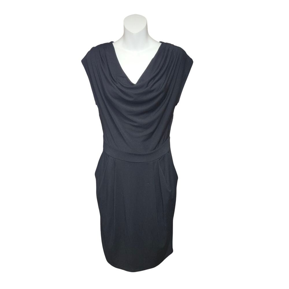 Michael Stars XS Black Draped Cowl Neck Dress Lace Back Stretch Sheath LBD Sexy